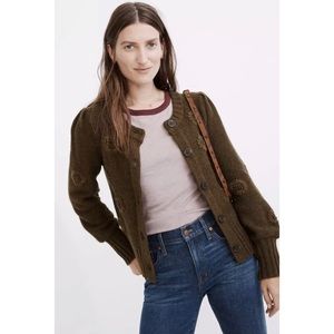 Madewell Edencroft Embroidered Flower Green Alpaca Merino Wool Blend Cardigan- S